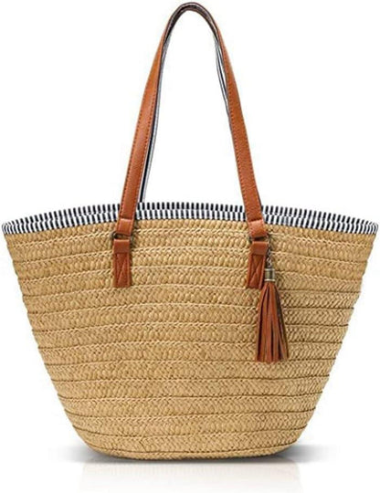 Stroh Handtasche Damen Sommer Tasche Umhängetasche Boho Stil Strand