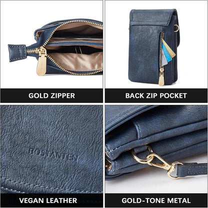 Handytasche zum Umhängen Damen PU Leder Blau Gold Glänzend 6,5 Zoll