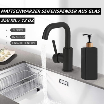 Schwarzer Seifenspender aus Glas mit Bambu – 2er Set