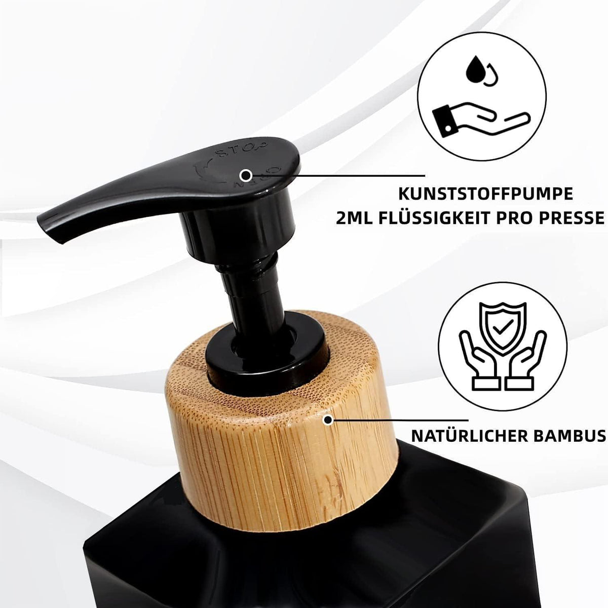 Schwarzer Seifenspender aus Glas mit Bambu – 2er Set
