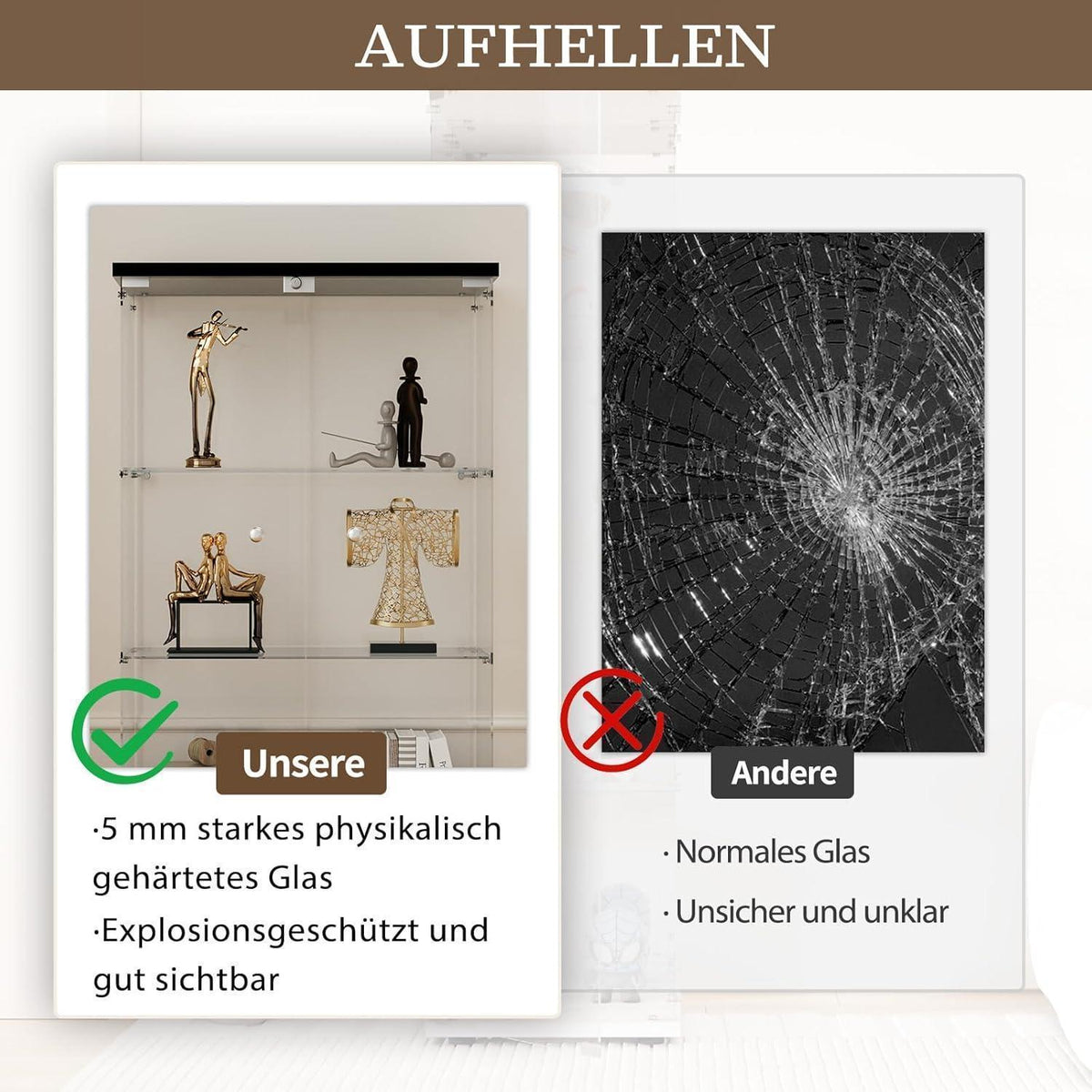 Standvitrine Schwarz – Glasvitrine mit 3 Böden & Schloss