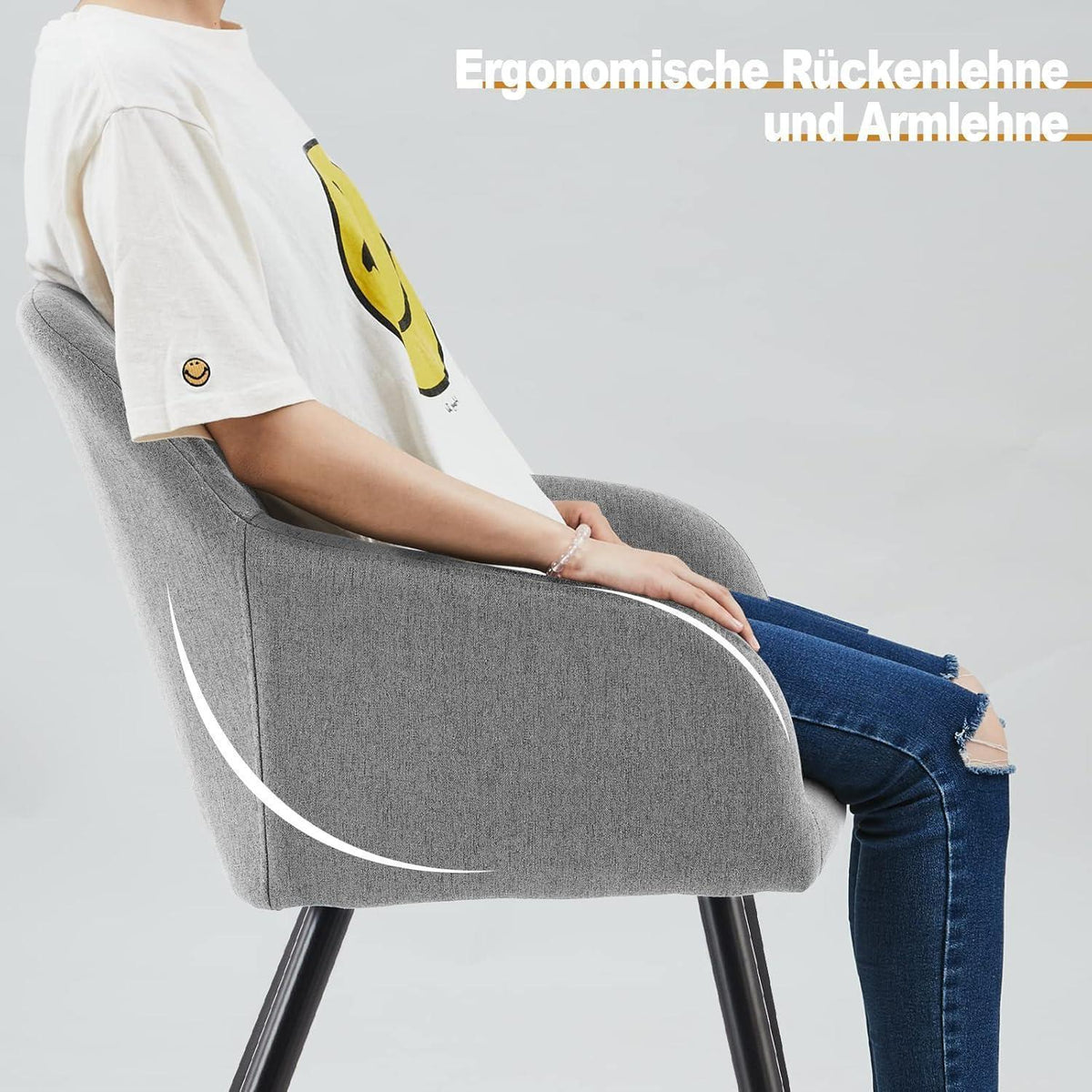 6 Esszimmerstühle Grau, Modern mit Armlehnen & Leinenbezug
