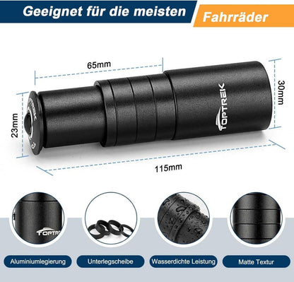 Toptrek Lenkererhöhung Fahrrad Vorbau 28,6mm 12x2,86cm Schwarz