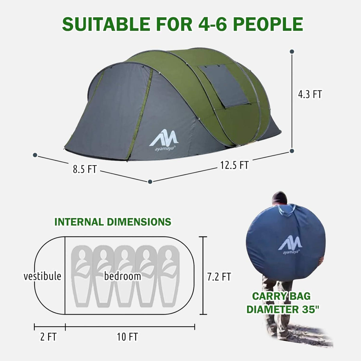Familienzelt 4-6 Personen, Wasserdicht & Schnell Aufbau