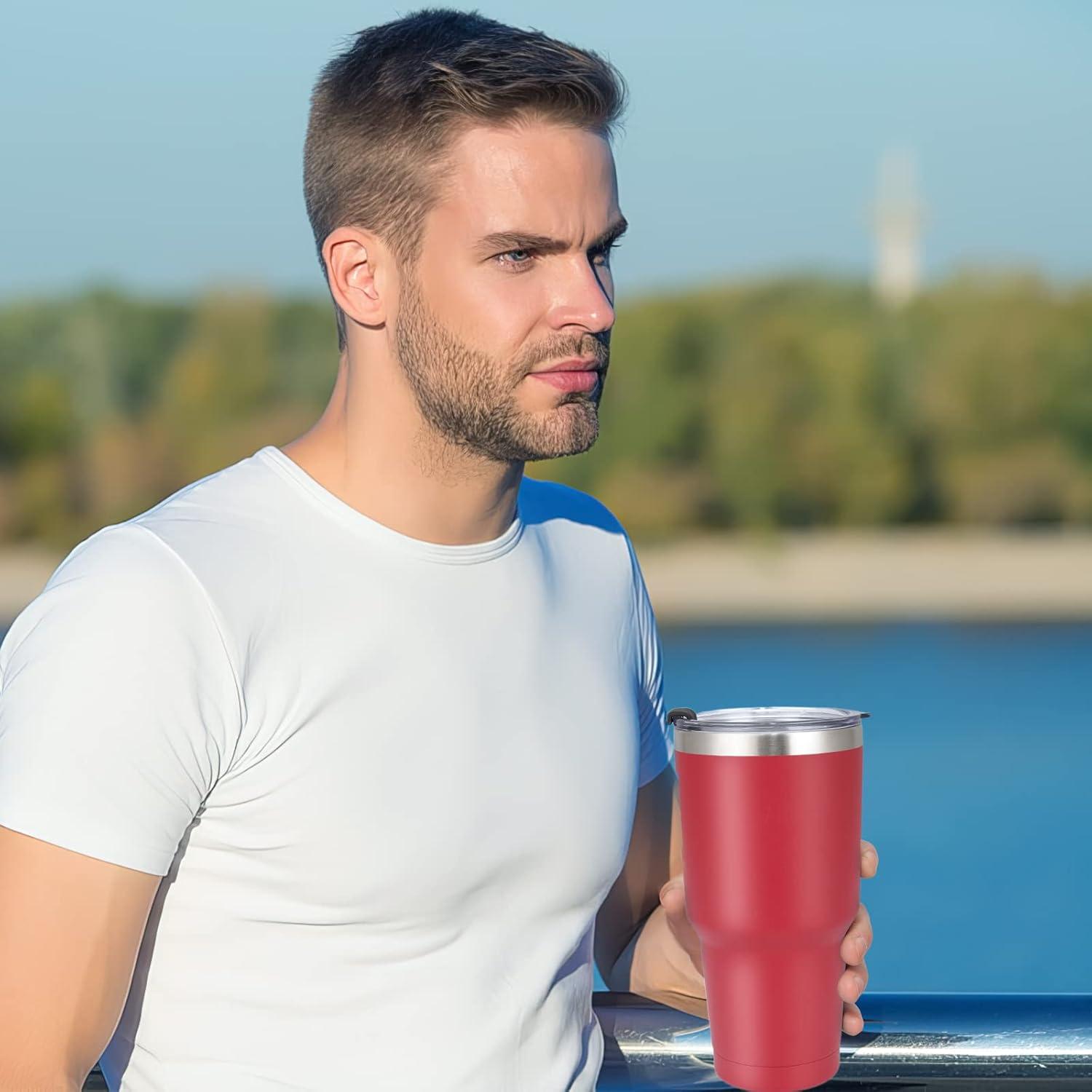 Livole 30oz Thermobecher Edelstahl mit Strohhalm Rot