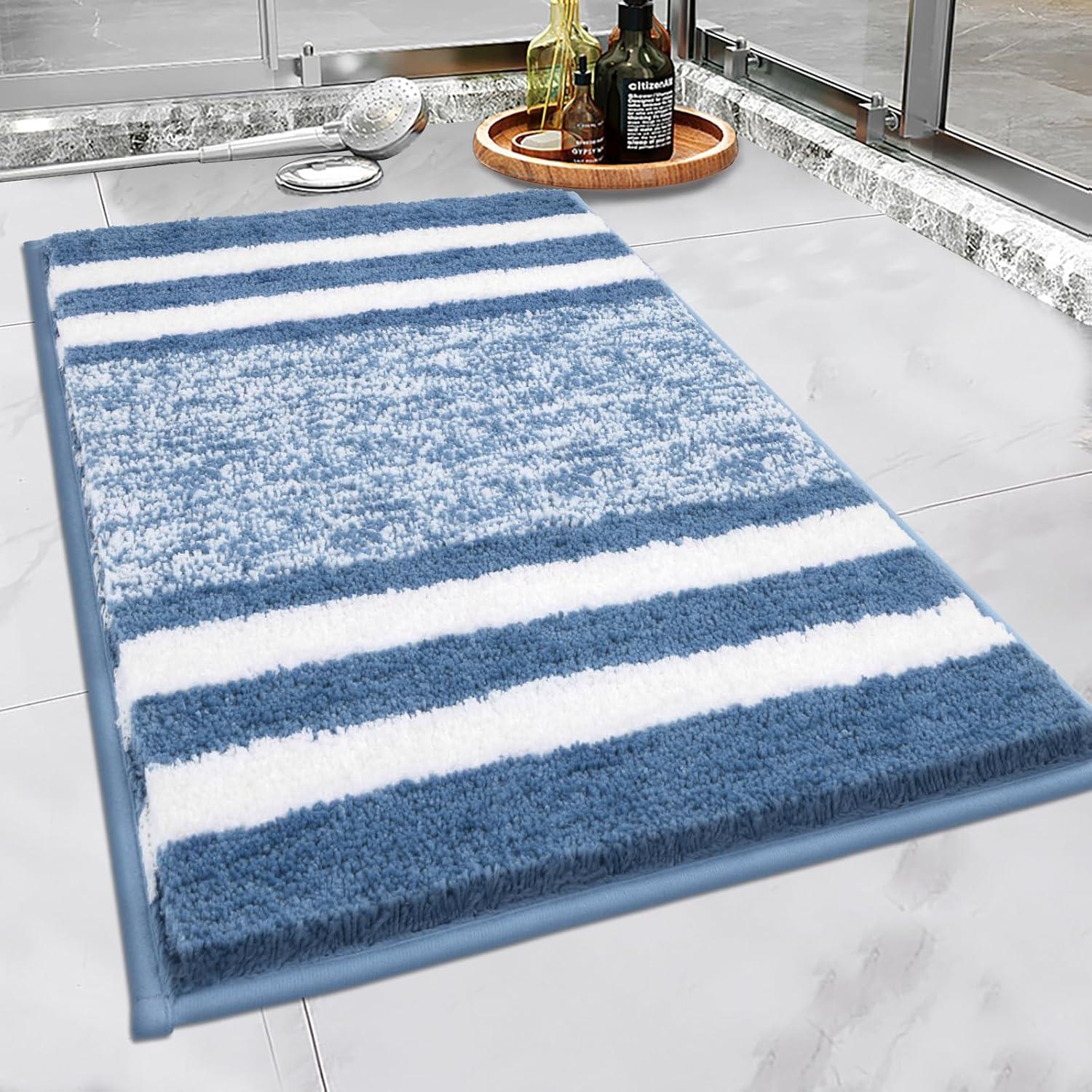 Badematte Blau 45x65cm Waschbar Rutschfest Saugfähig Microfaser