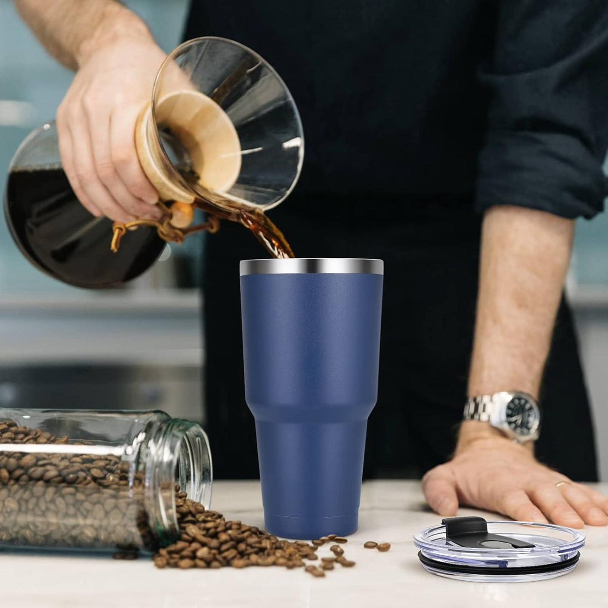 Trinkbecher 900ml Thermobecher Edelstahl Isoliert mit Strohhalm