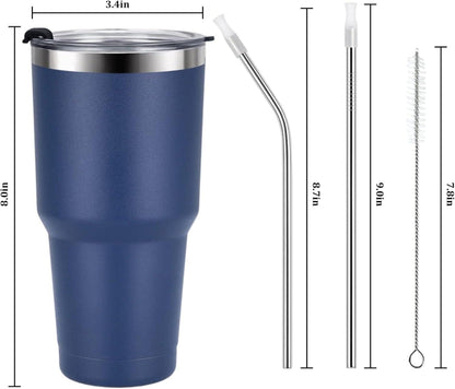 Livole 30oz Thermobecher Edelstahl Trinkbecher Isoliert Strohhalm Blau