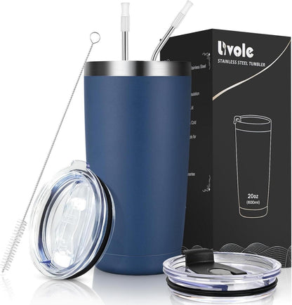 Isolierbecher 20oz 600ml Edelstahl mit Strohhalm Deckel Vakuum