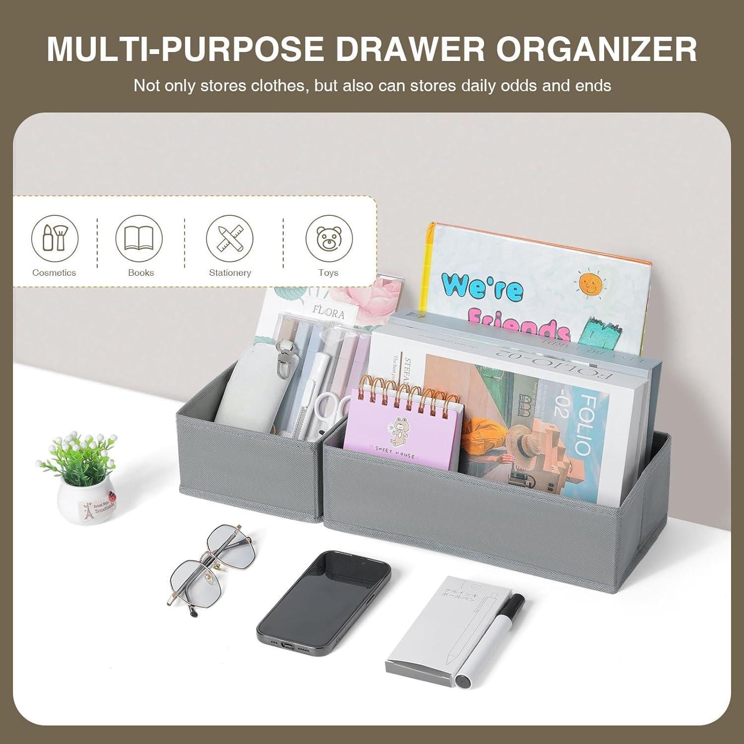 DIMJ 4 Stück Schubladen Organizer, Aufbewahrungsbox Stoff, Kleiderschrank Organizer, Hellgrau