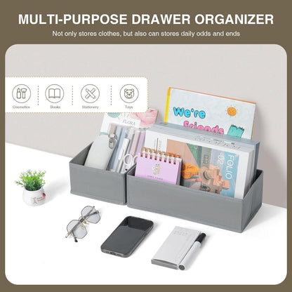 DIMJ 4 Stück Schubladen Organizer, Aufbewahrungsbox Stoff, Kleiderschrank Organizer, Hellgrau