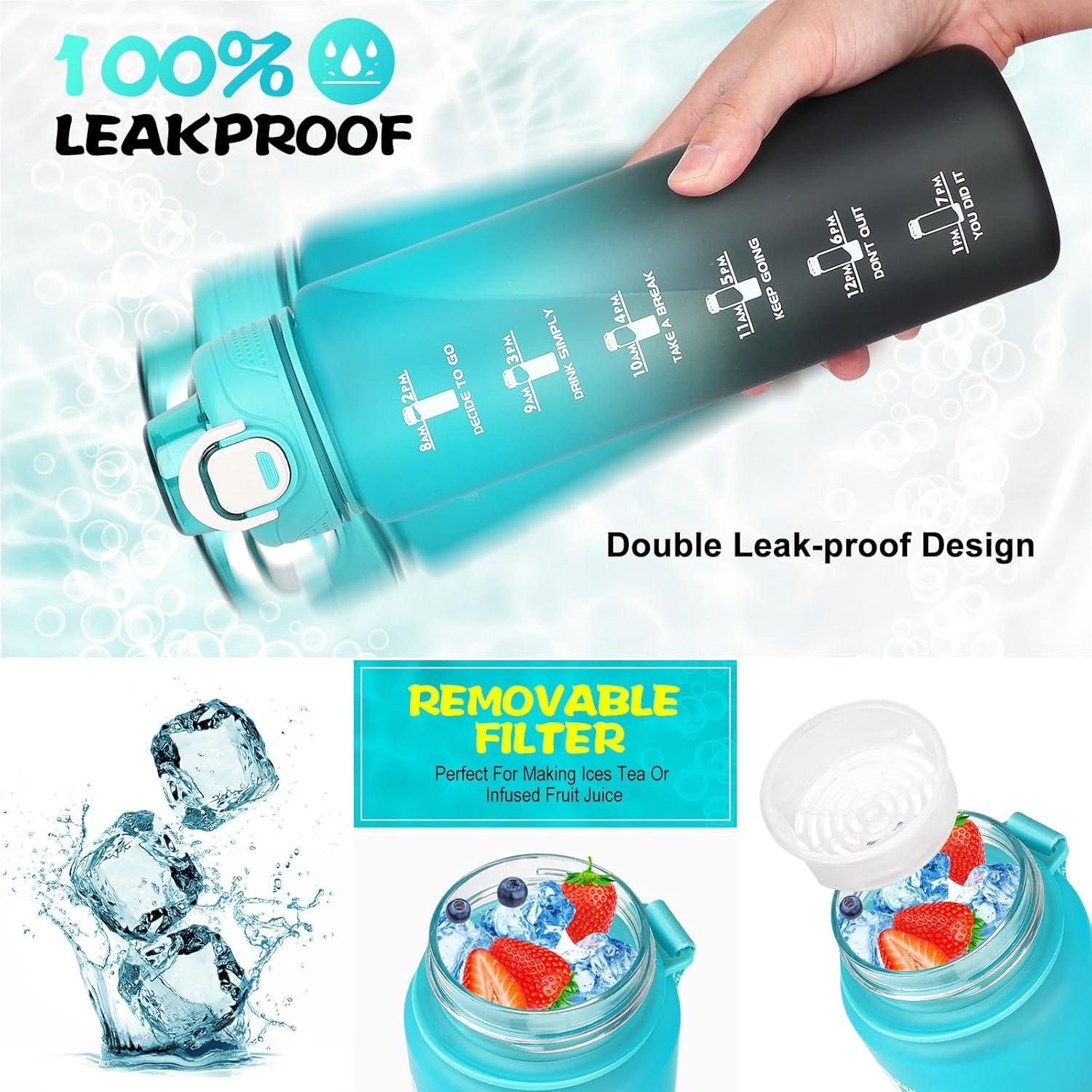 Trinkflasche Sport 1l BPA-frei Tritan Strohhalm Filter Zeitmarkierung