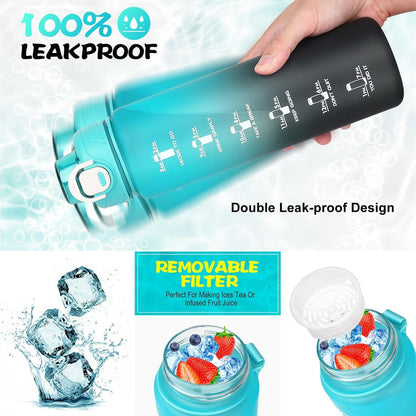 Trinkflasche Sport 1l BPA-frei Tritan Strohhalm Filter Zeitmarkierung