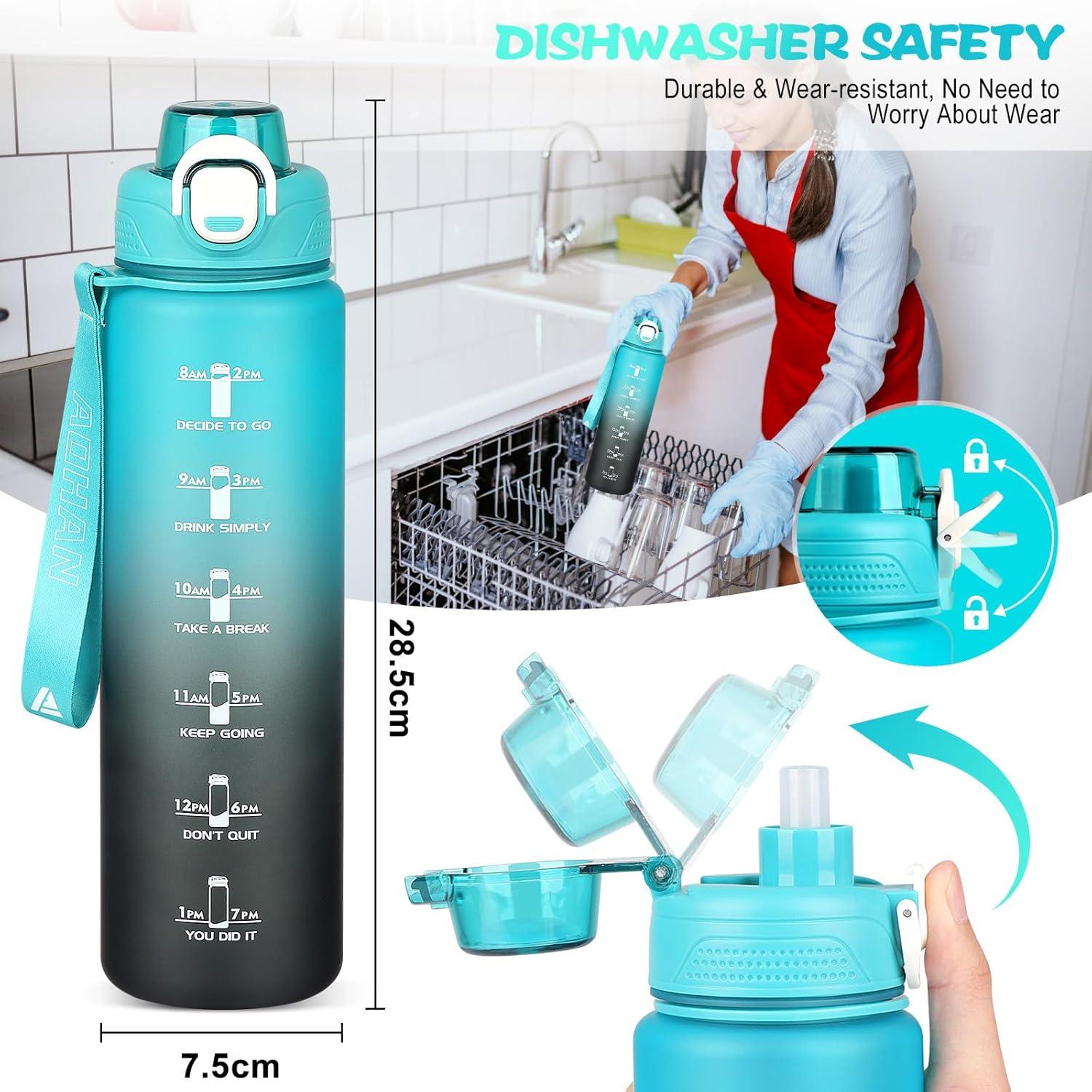AOHAN Trinkflasche Sport 1l Wasserflasche BPA-Frei Tritan Strohhalm Filter