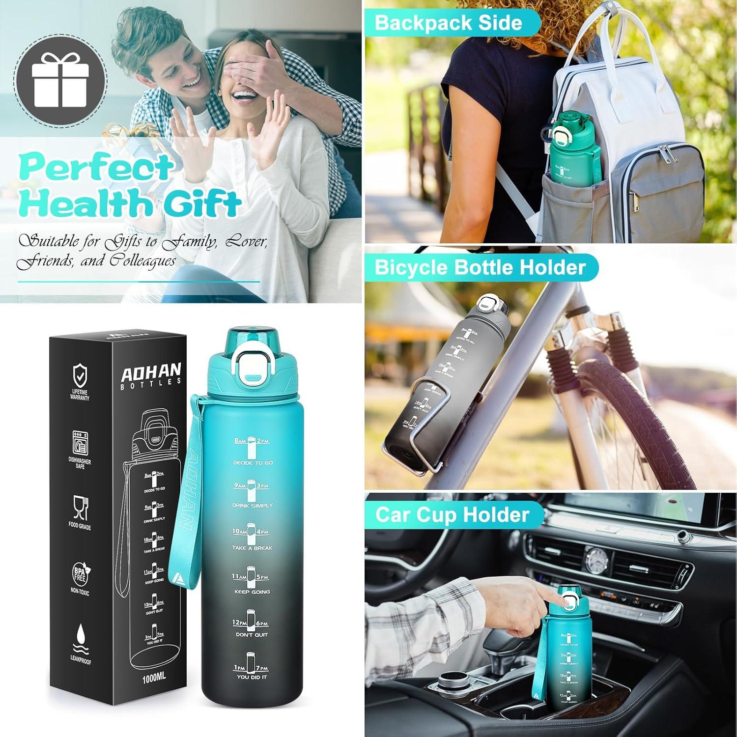 AOHAN Trinkflasche Sport 1l Wasserflasche BPA-Frei Tritan Strohhalm Filter