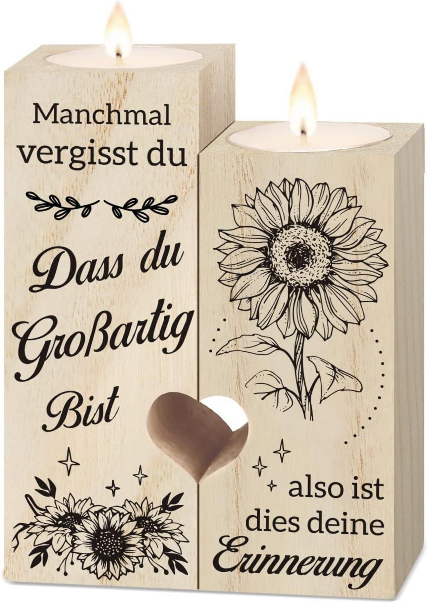 Herzförmiger Kerzenhalter mit Botschaft und Kerze