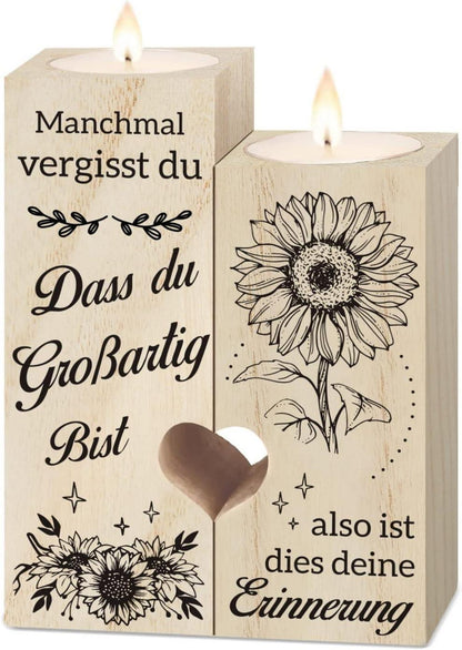 Herzförmiger Kerzenhalter mit Botschaft und Kerze