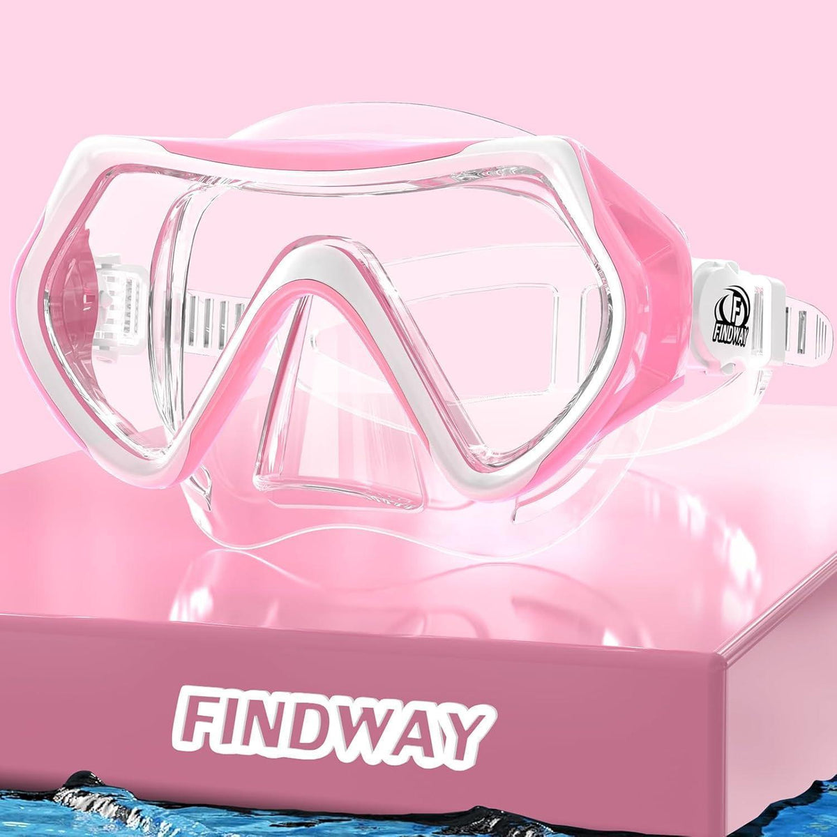 Tauchmaske Erwachsene mit HD Glas, verstellbar, Rosa Weiß