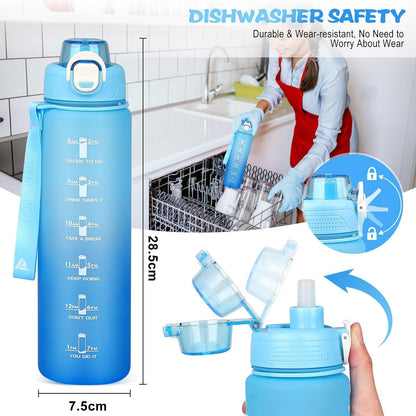 Trinkflasche Sport 1l Wasserflasche BPA-frei Tritan Auslaufsicher mit Strohhalm