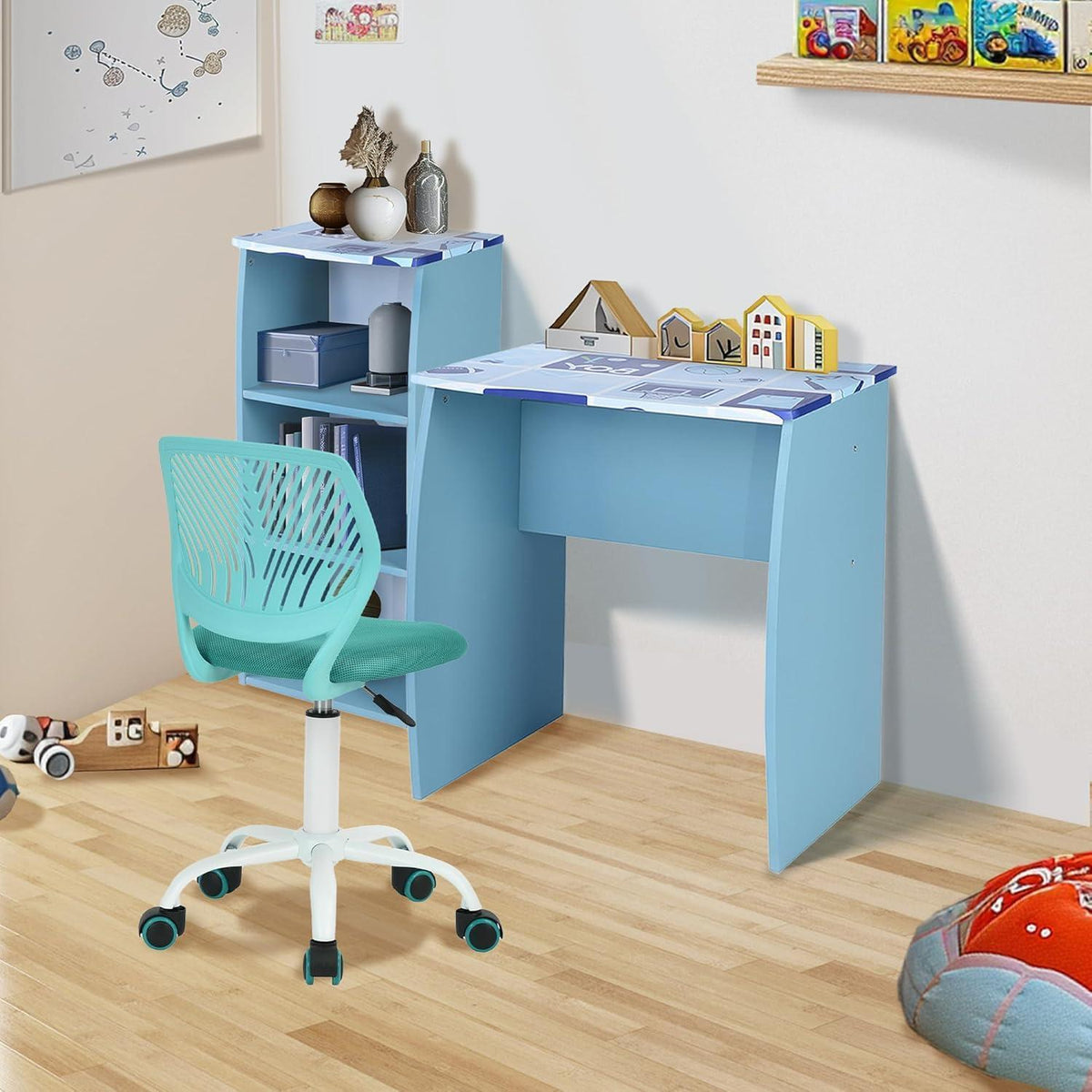 2er Set Schreibtischstuhl mit verstellbarer Höhe, Blau/Türkis
