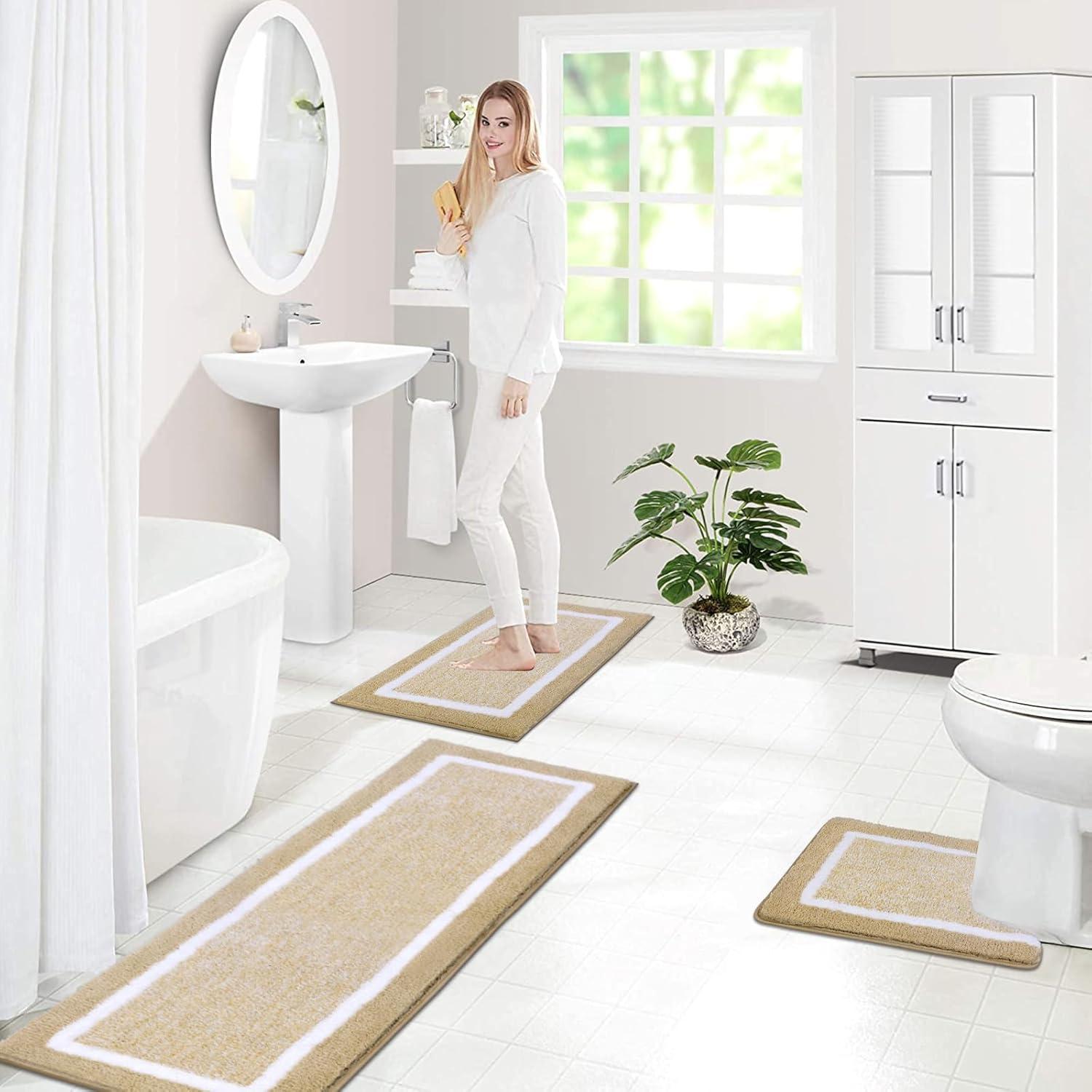 Badematten Set 3-teilig Mikrofaser rutschfest Saugfähig Beige 45x65+45x120+U