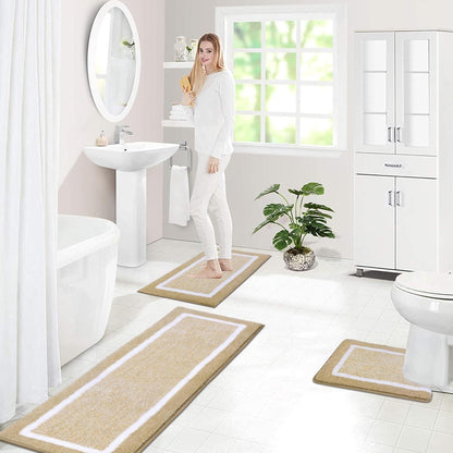 Badematten Set 3-teilig Mikrofaser rutschfest Saugfähig Beige 45x65+45x120+U