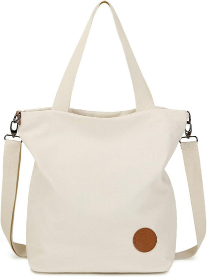 Damen Canvas Handtasche Schultertasche Beige Groß Multifunktionale