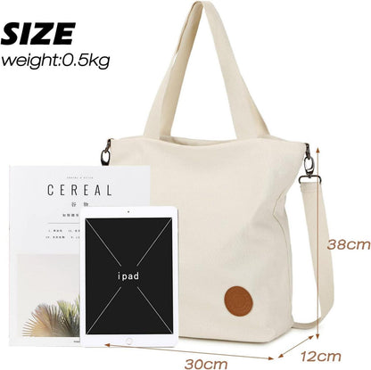 Damen Canvas Handtasche Schultertasche Multifunktionale Umhängetasche Beige