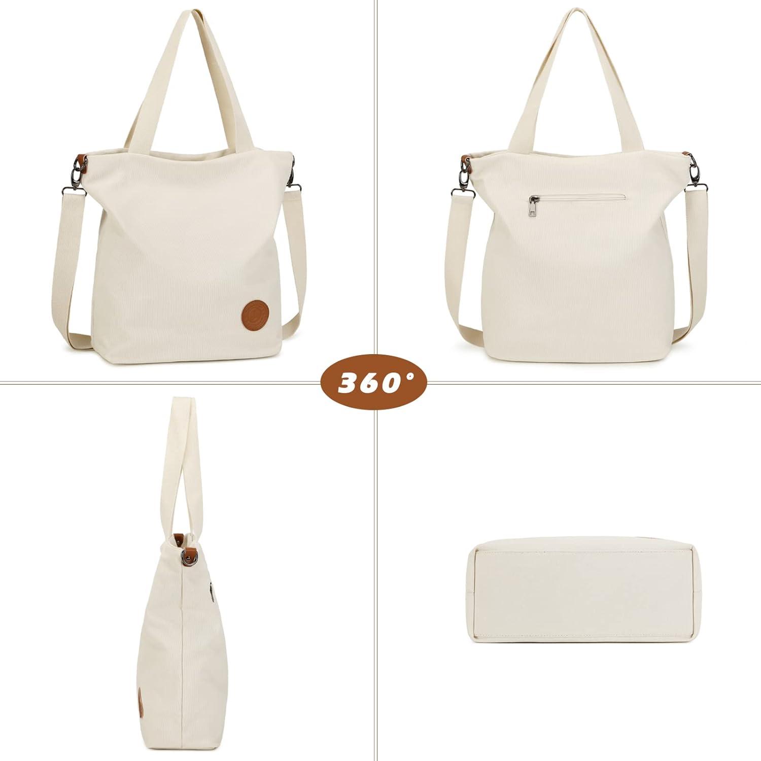 Große Canvas Schultertasche Damen Multifunktions Handtasche Beige