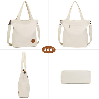 Große Canvas Schultertasche Damen Multifunktions Handtasche Beige