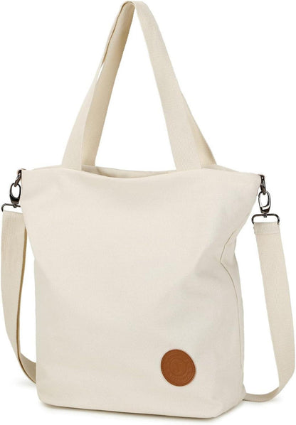 Große Canvas Schultertasche Damen Multifunktions Handtasche Beige