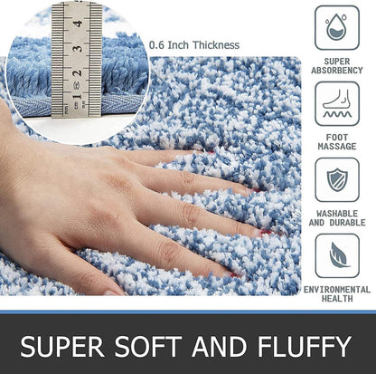 3-teiliges Badezimmerteppich Set, Mikrofaser Absorbent Badematten rutschfest, Blau