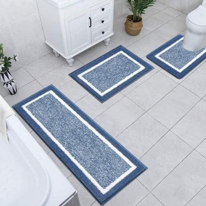Weiche Badezimmerteppich Set 3 Teilig Blau Mikrofaser Absorbent rutschfest