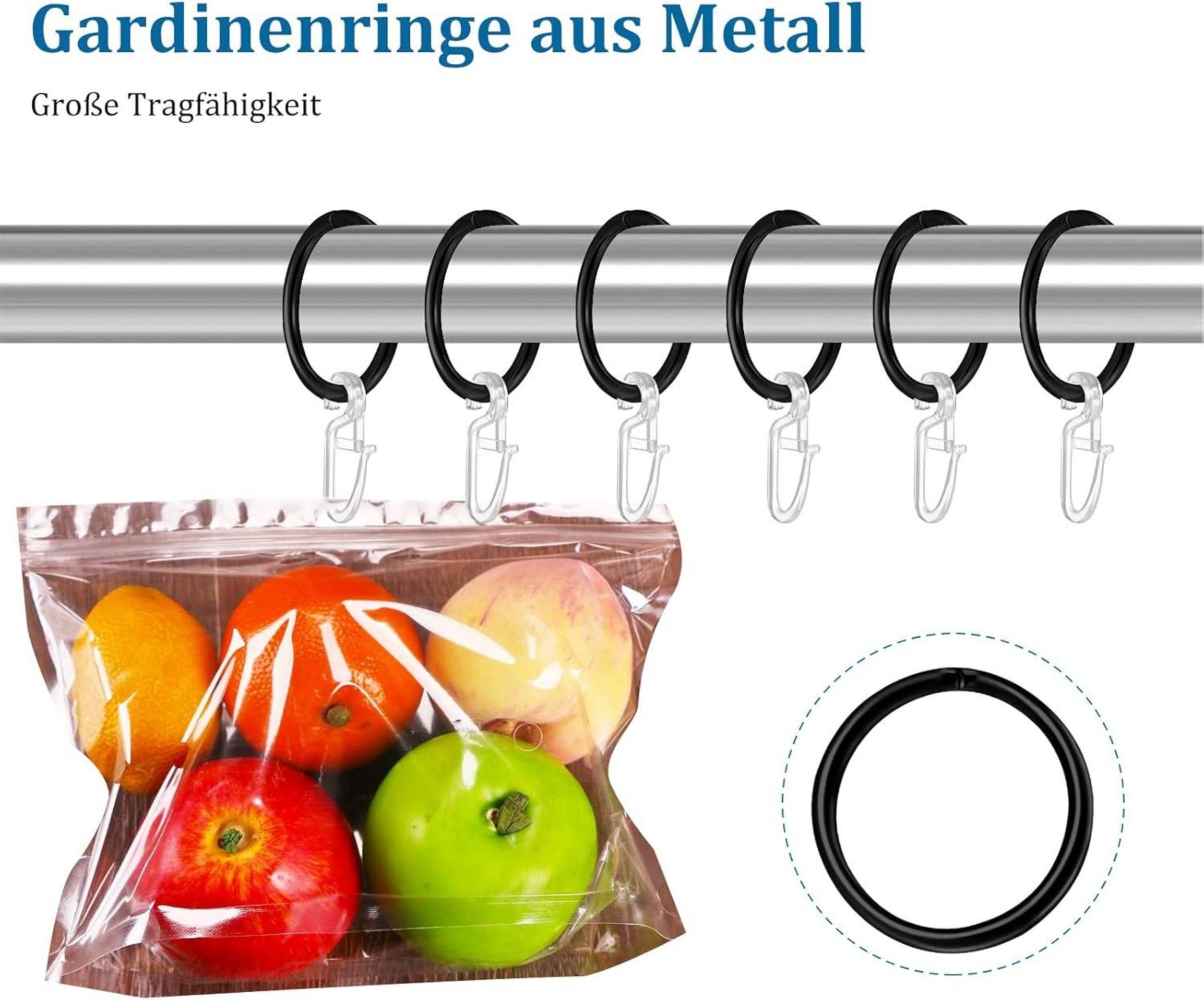Heyu-Lotus 40x Metall Vorhangringe 32mm + Kunststoff Gardinenhaken - Schwarz