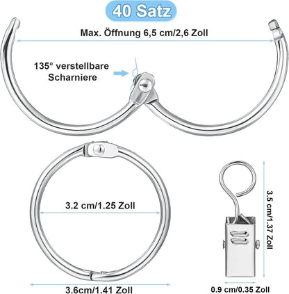 40 Stück Metall Vorhangringe mit Clips, 32mm