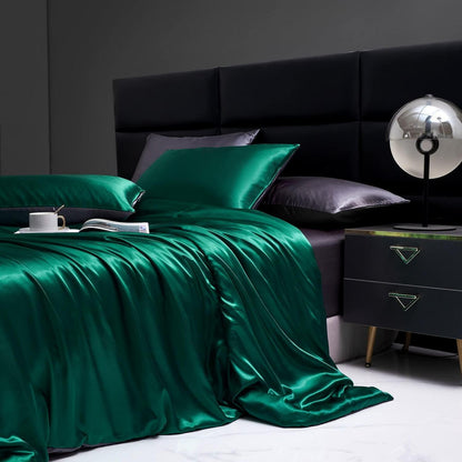 Satin Bettwäsche Set 135x200 Grün Dunkelgrau 4-teilig