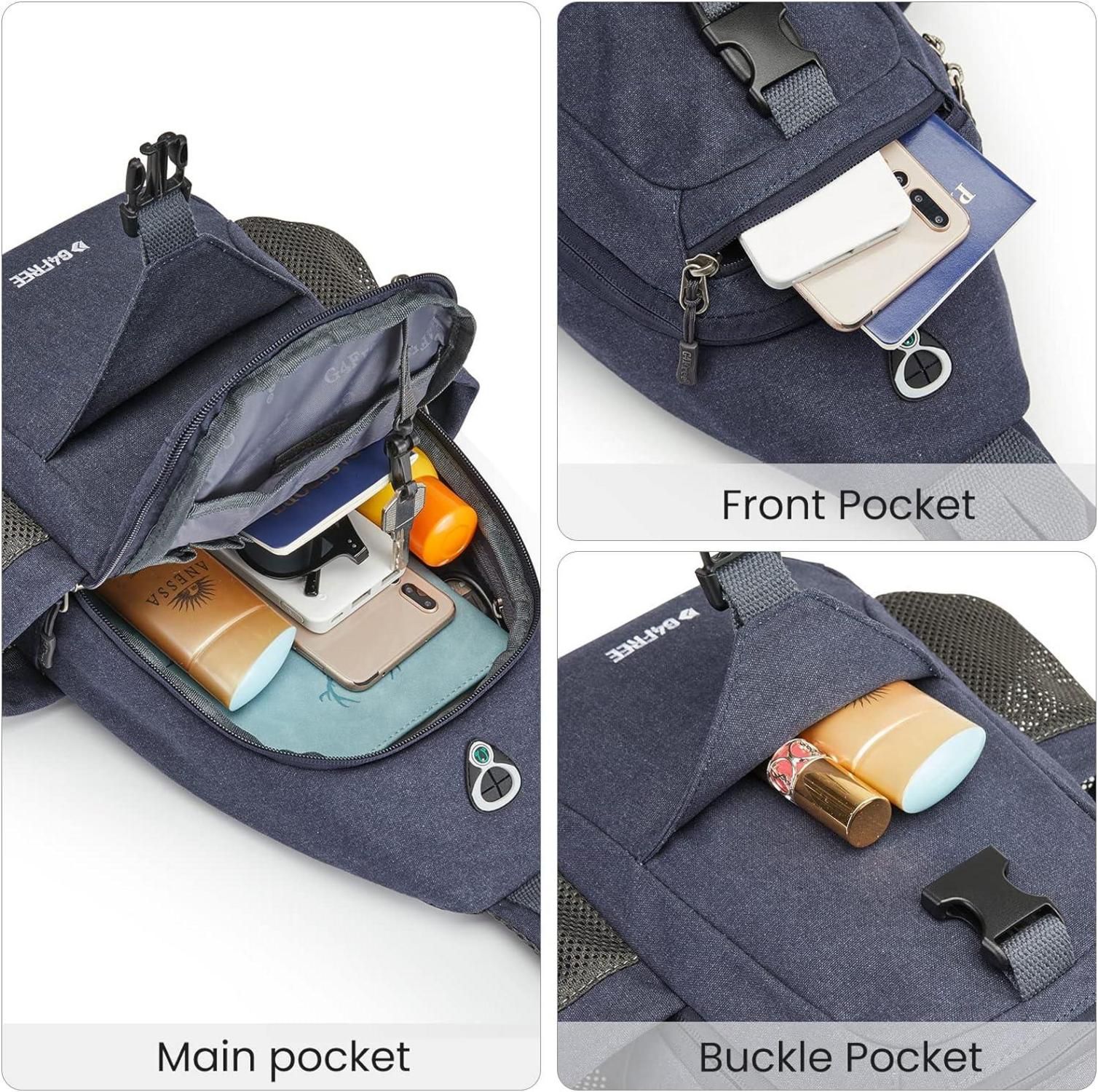 G4Free Canvas Brusttasche Herren Damen Blau Reise Wandern