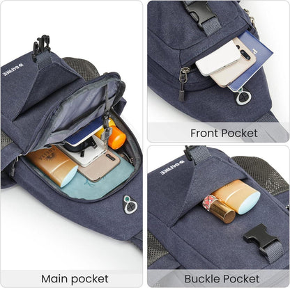 G4Free Canvas Brusttasche Herren Damen Blau Reise Wandern