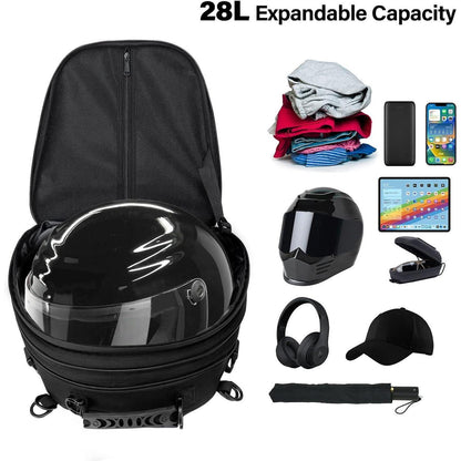 Motorradrucksack mit Erweiterung 20-28L, Wasserdicht & Vielseitig