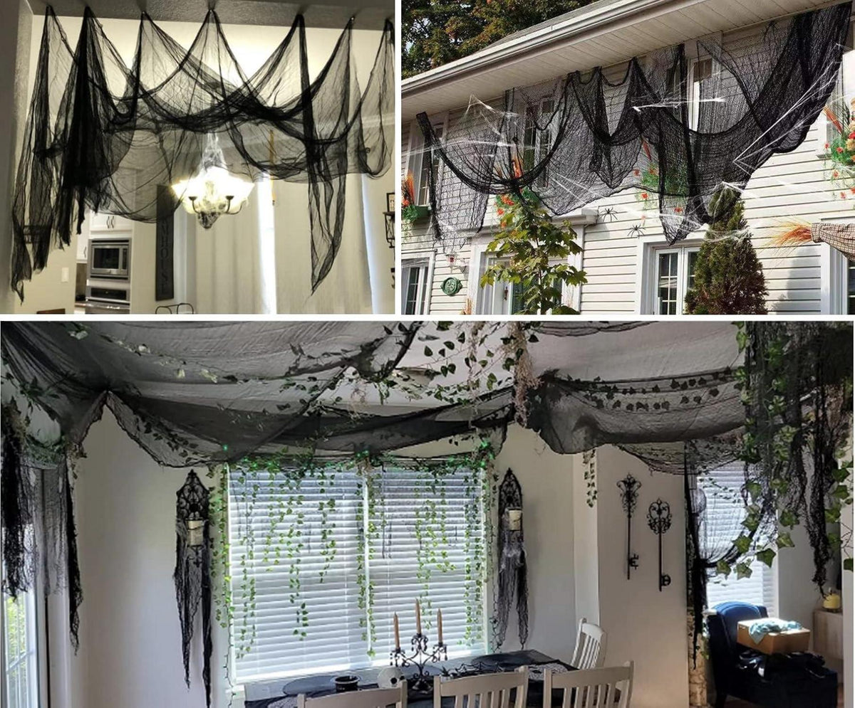UDIKEFO Schwarz Halloween Gruselige Tuch 200x400 cm für Gothic Dekoration