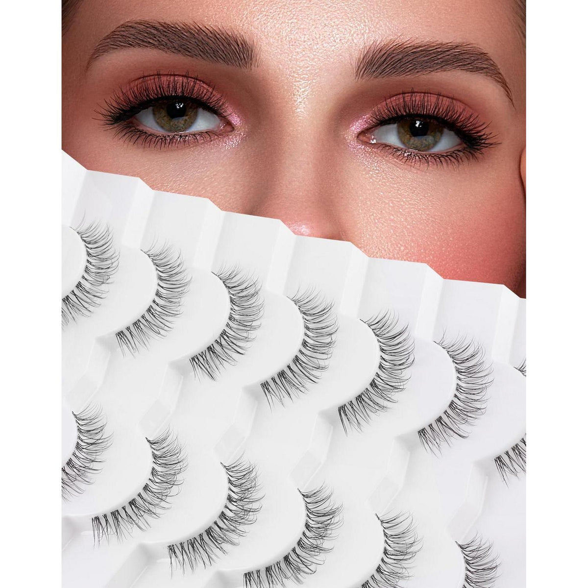 Natürliche Bandwimpern 3D Volumenwimpern 7 Paar Set
