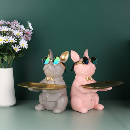 Bulldoggen-Statue Harz-Hunde-Aufbewahrungstablett Pink