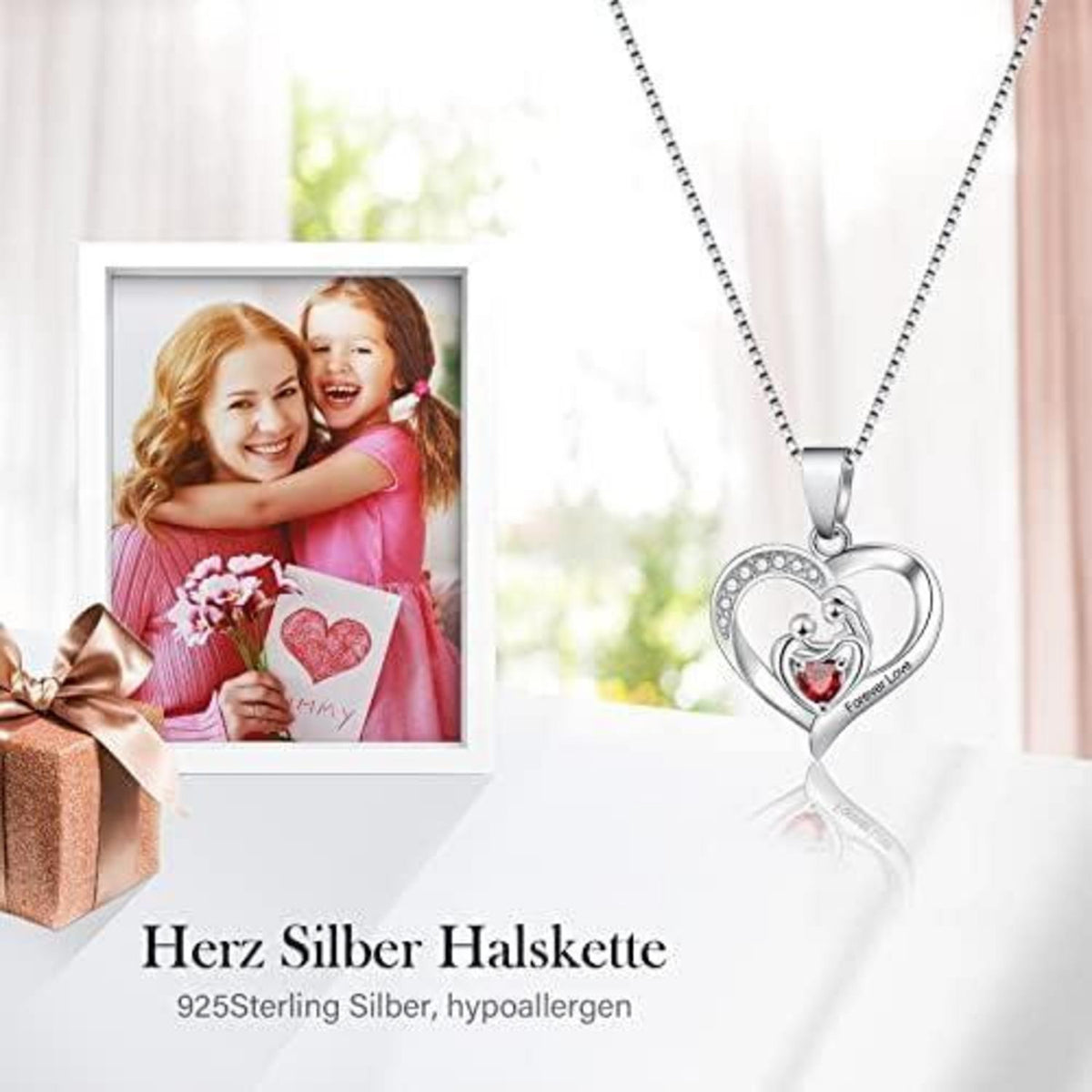 Mutter Herz Kette Gift Set Premium Geschenkbox Rose 925 Silber Ewige