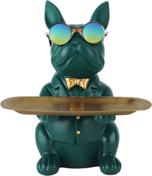 Multifunktionale Bulldoggen-Statue Harz Hunde-Aufbewahrungstray Grün