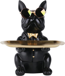 Bulldoggen-Statue Harz Hund Butler Aufbewahrungstablett Schwarz