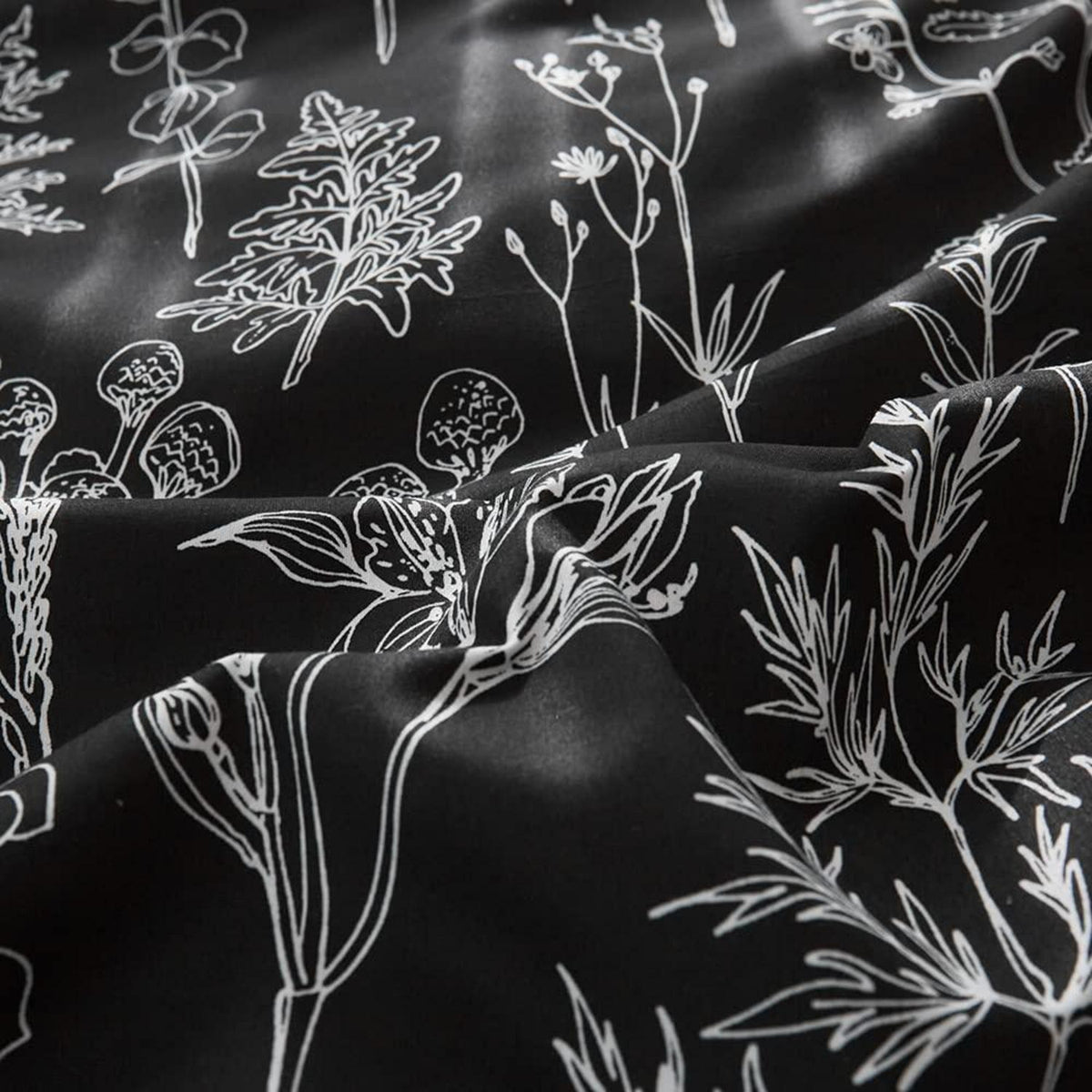 Bettwäsche-Set 135x200 Schwarz Weiß Botanisch Mikrofaser