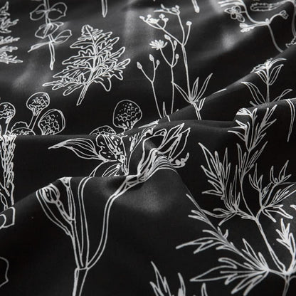 Bettwäsche-Set 135x200 Schwarz Weiß Botanisch Mikrofaser