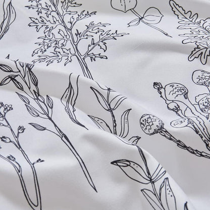 Bettwäsche-Set 135x200 Schwarz Weiß Botanisch Mikrofaser