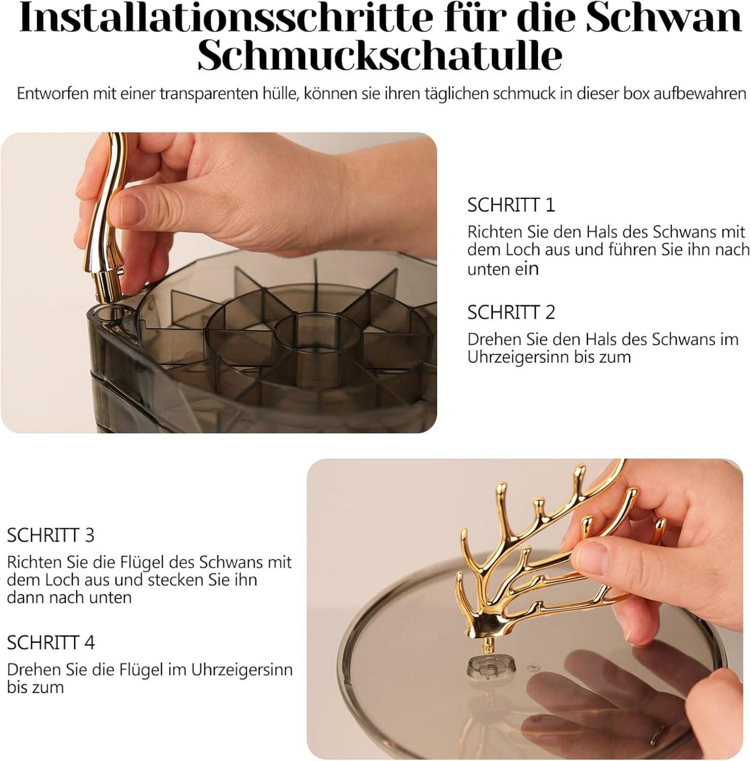 INMORVEN Schmuckkästchen 4 Ebenen Drehbarer Schmuckständer Swanhaken