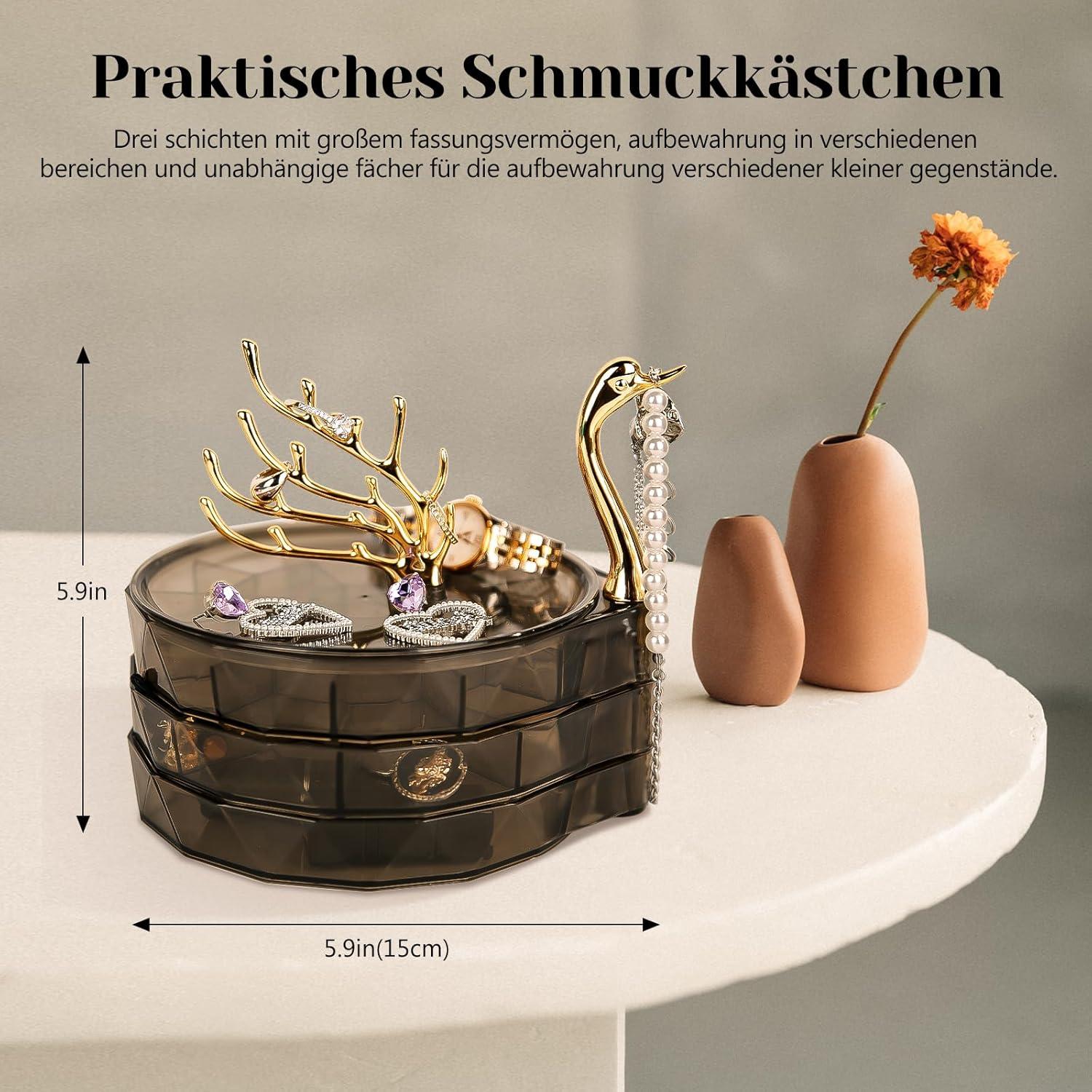 Schmuckaufbewahrung 4 Ebenen Drehbar Schwarz Transparent Swans